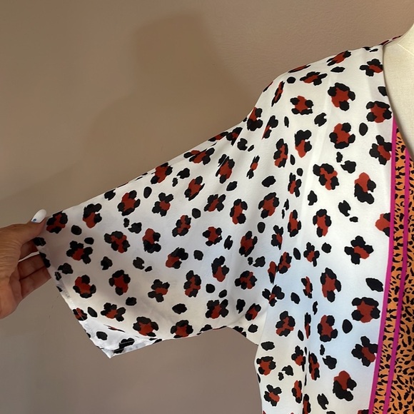 Allison Joy animal block stripe blouse V neck drop half split sleeve / relaxed S - Picture 5 of 13